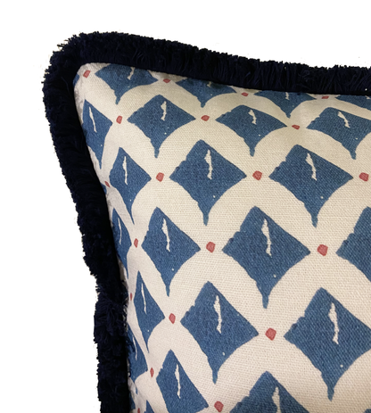 KITES CUSHION WITH NAVY BRUSH FRINGE