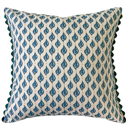 MEANDER CUSHION WITH FOREST RIC RAC TRIM