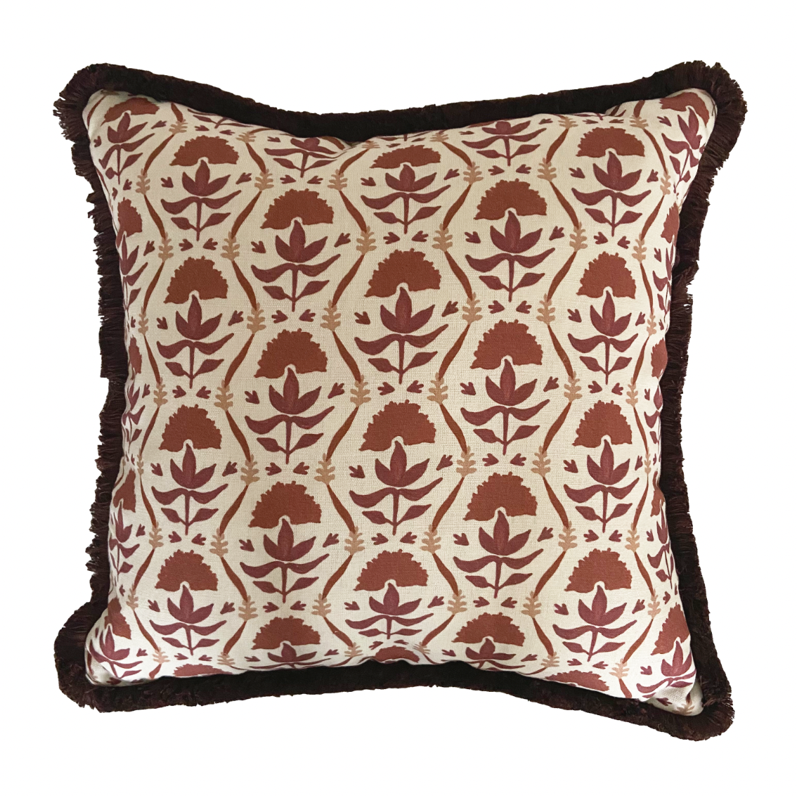 FLORAL RIBBON CUSHION WITH BRUSH FRINGE