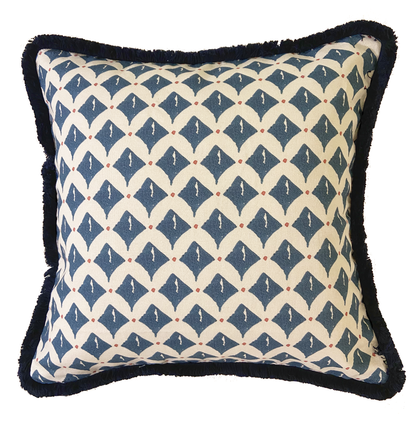 KITES CUSHION WITH NAVY BRUSH FRINGE