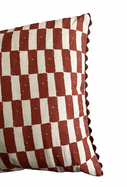 CHECKERS CUSHION WITH RIC RAC TRIM