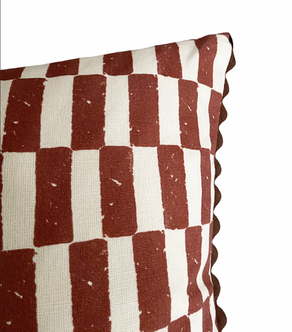 CHECKERS CUSHION WITH RIC RAC TRIM