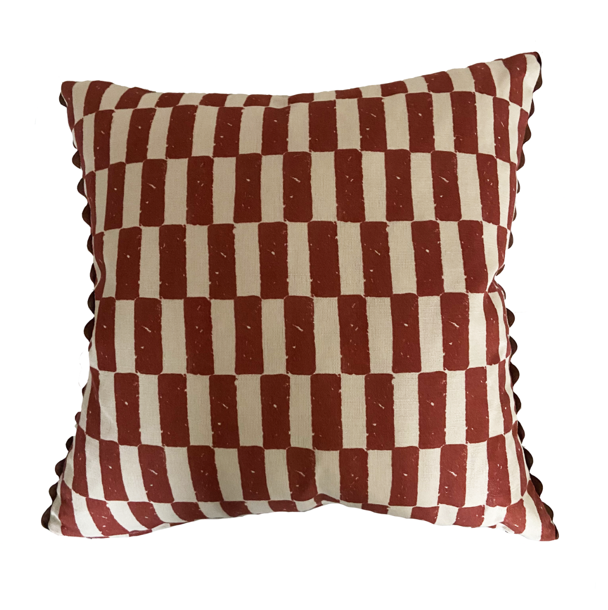 CHECKERS CUSHION WITH RIC RAC TRIM